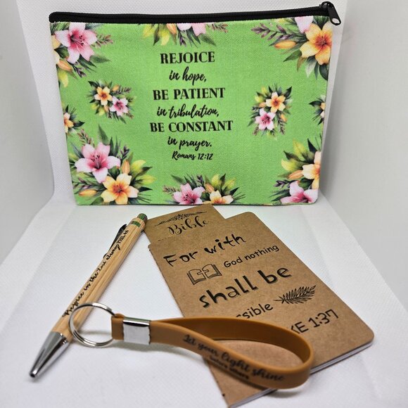 NEW INSPIRATIONAL FAITH CANVAS POUCH, NOTEPAD, PEN, BOOKMARK & KEYCHAIN GIFT SET - Picture 1 of 10